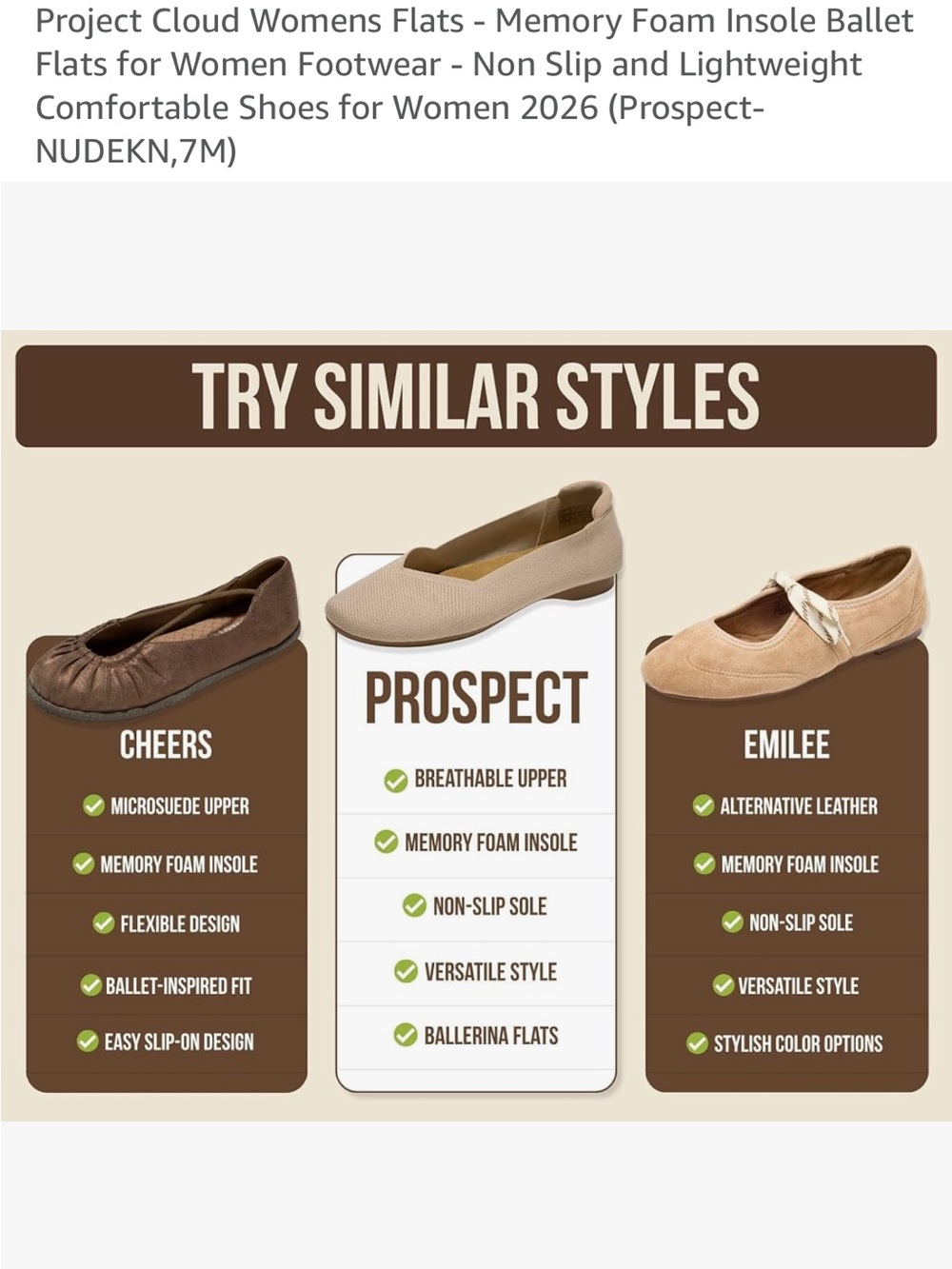 Project Cloud Women's Nude Ballet Flats with Memory Foam Comfort - Picture 6 of 7